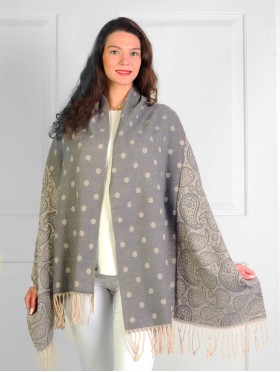 Cashmere Feeling Paisley & Polka-Dot Scarf with Fringes